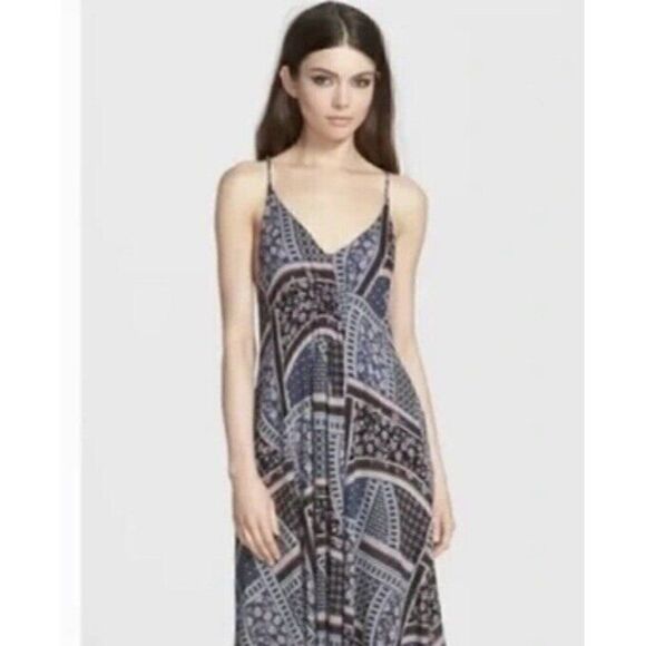 ASTR the Label Blue Maxi Dress Patchwork Floral Long Flowy Boho Festival Large - Picture 1 of 7